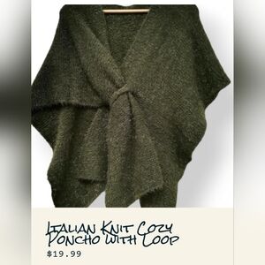Italian Knit Cozy Poncho - Forest Green